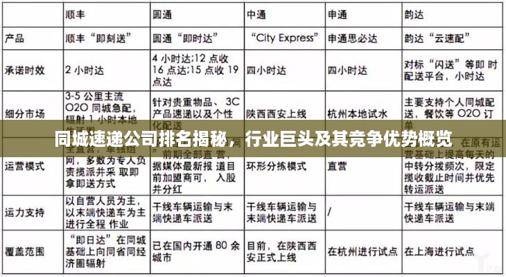 同城速递公司排名揭秘，行业巨头及其竞争优势概览