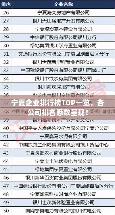 宁夏企业排行榜TOP一览，各公司排名悉数呈现！